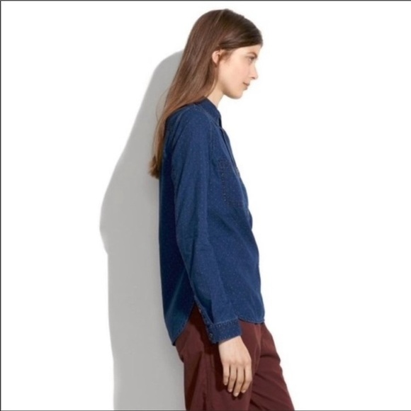 Madewell Indigo Pin Dot Chambray Popover Women Shirt Size Small - Picture 3 of 10